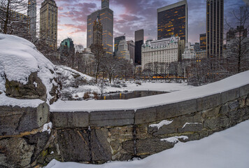 Gapstow Bridge in Central Park, after snow storm