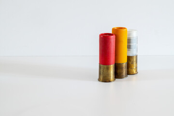 12 gauge shotgun shells used for hunting isolated on a white background