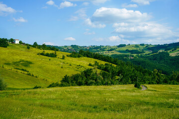 Fototapeta na wymiar Rural landscape along the road from Gombola to Serramazzoni, Emilia-Romagna.