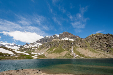 Obraz premium landscape mountain between Ceresole Reale and the Nivolet hill around serrù lake, Agnel lake, Nivolet lake in Piedmont in Italy