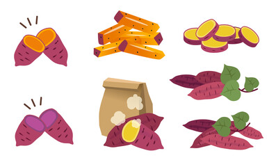 色んなさつまいものイラストセット　秋の味覚　野菜
