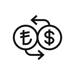 Currency exchange Turkish lira to dollar. Money converter icon line style isolated on white background. Vector illustration