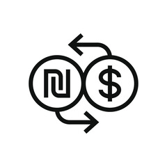 Currency exchange shekel to dollar. Money converter icon line style isolated on white background. Vector illustration