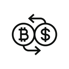 Currency exchange bitcoin to dollar. Money converter icon line style isolated on white background. Vector illustration
