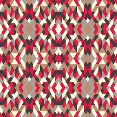 Mosaic seamless texture. Abstract pattern. Vector geometric background of triangles in brown and red colors