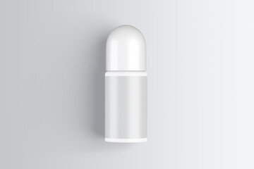 Blank white closed and open Plastic Matte Roll-On Deodorant Mock up isolated on a gray background.3d rendering.