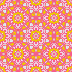 Fototapeta na wymiar Vector seamless background. Endless colorful texture. Use for wallpaper, textile, book cover, clothes. In pink and yellow colors