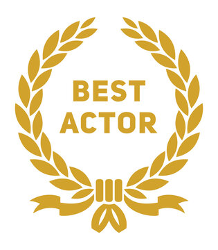 Best actor award label. Golden laurel branch. Vintage style