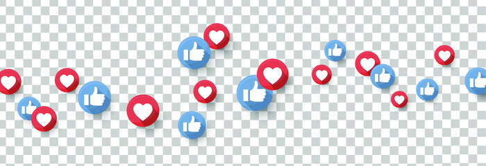 Vector Illustration 3D Social Media Like Icons On Transparent Background. Design Elements for Web