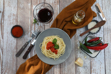 Spaghetti with hot pepper. Traditional italian recipe