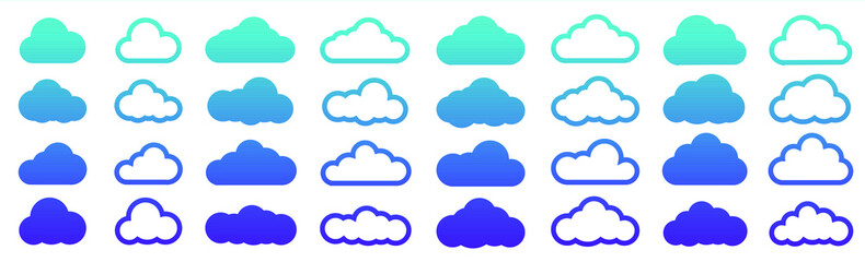 Cloud gradient vector icon set on white background.