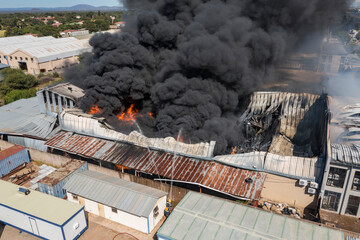 aerial burning warehouse
