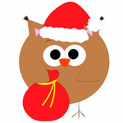 Cute cartoon christmas Owl. Draw illustration in color