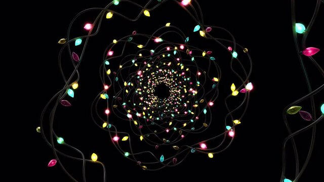 A tunel of Christmas lights blinking dolly zoom loop with alpha 
