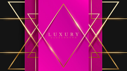 Luxury wavy golden line with glittering light effects elements on pink background.