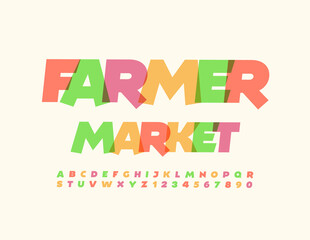 Vector advertising flyer Farmer Market. Colorful Alphabet Letters and Numbers set. Watercolor bright Font