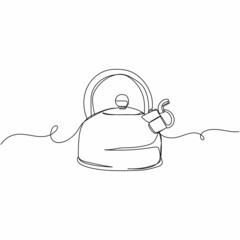 Vector continuous one single line drawing icon tea pot for gas stove in silhouette on a white background. Linear stylized.