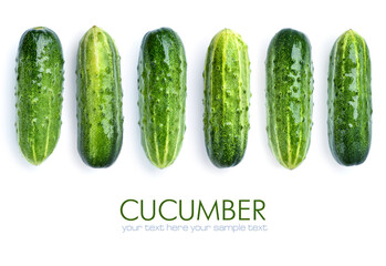 Cucumber set isolated on white background with copy space for your text. Top view. Flat lay pattern