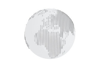 3D world globe made ​​up of metal lines. Isolated on white background