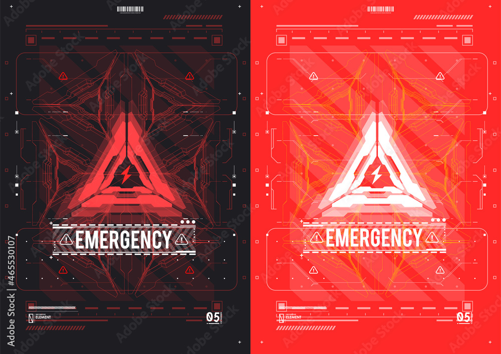 Poster caution futuristic ski-fi ui design elements in modern technology style. warning and alert attention