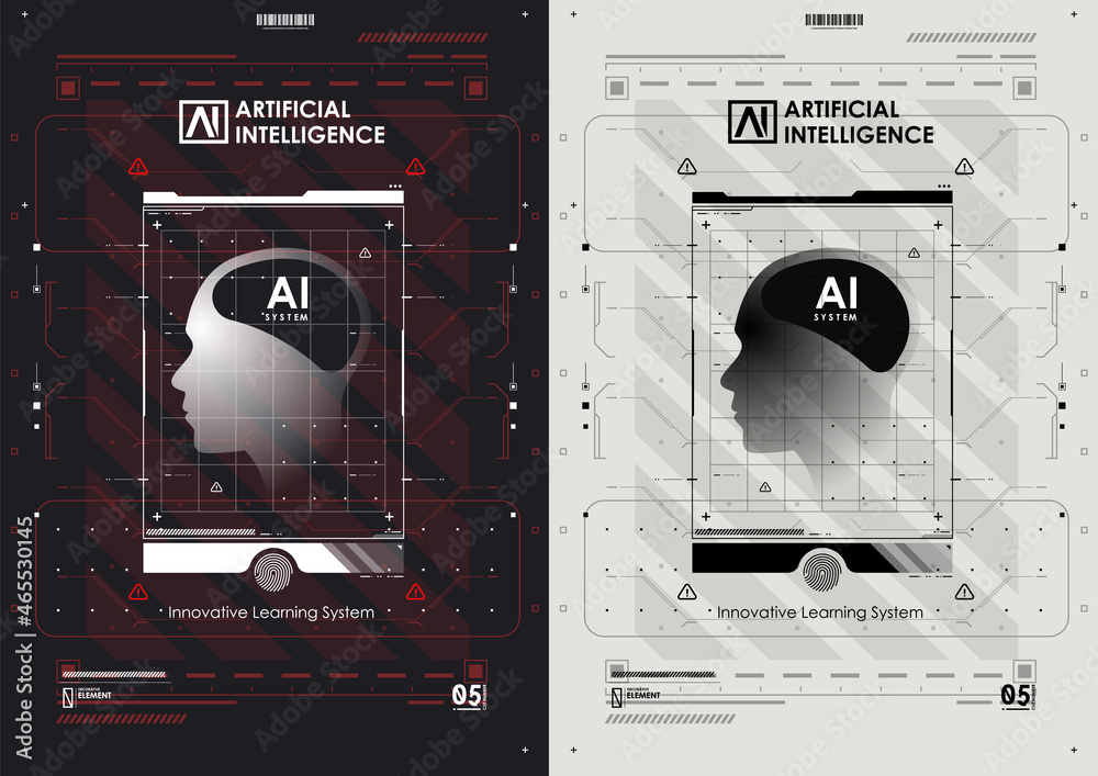 Poster ai and technology concept. abstract glowing colorful digital brain with circuit background. futurist