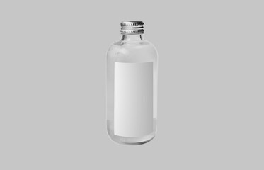 Empty blank glass bottle mock up isolated on a grey background. 3d rendering.