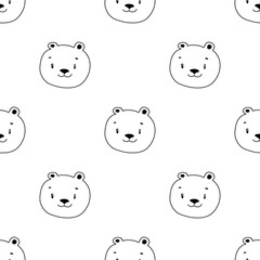 Seamless pattern with bear heads. vector illustration hand drawn. for children clother, gift wrapping and decoration