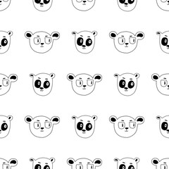 Seamless pattern with bear heads. vector illustration hand drawn. for children clother, gift wrapping and decoration