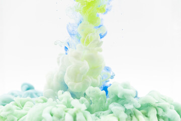 Fototapeta premium Blue green white smoke on a white background.