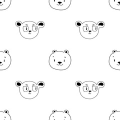 Seamless pattern with bear heads. vector illustration hand drawn. for children clother, gift wrapping and decoration