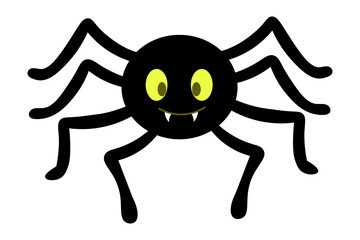 Spider. Silhouette. Cute toothy. Vector illustration. A clever hunter. A funny character with large fangs. Little centipede. Isolated white background. Halloween symbol. All Saints' Day. 