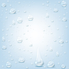 Transparent vector water drops. Clean water drop condensation. Steam shower condensation on vertical surface