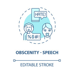 Obscenity speech blue concept icon. Non-protected speech type abstract idea thin line illustration. Abusive language. Disgusting words. Vector isolated outline color drawing. Editable stroke