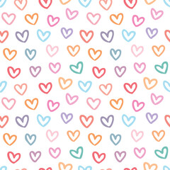 Seamless Pattern with Colorful Heart Design on White Background