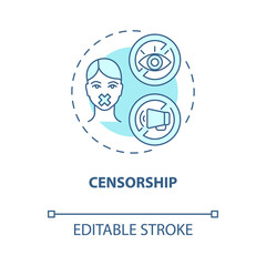 Censorship blue concept icon. Public communication limitation abstract idea thin line illustration. Information control. Propaganda prohibition. Vector isolated outline color drawing. Editable stroke