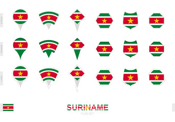 Collection of the Suriname flag in different shapes and with three different effects.