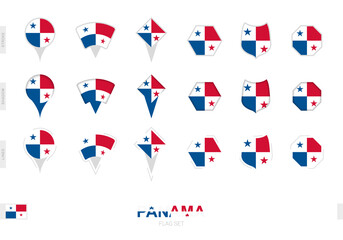 Collection of the Panama flag in different shapes and with three different effects.