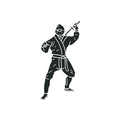 Ninja Icon Silhouette Illustration. Japanese Fighter Vector Graphic Pictogram Symbol Clip Art. Doodle Sketch Black Sign.