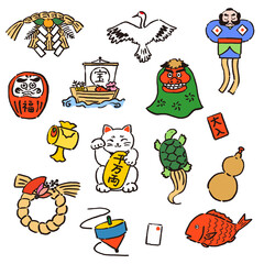 にぎやかな縁起物のセット