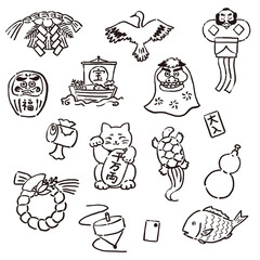 にぎやかな縁起物のセット