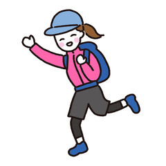 ハイキングを楽しむ笑顔の女性