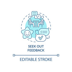 Seek out feedback blue concept icon. Training at work. Professional development. Career advancement abstract idea thin line illustration. Vector isolated outline color drawing. Editable stroke