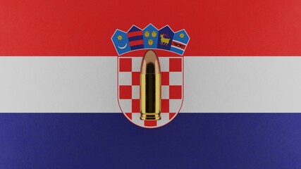 Top down view of a 9mm bullet in the center and on top of the flag of Croatia
