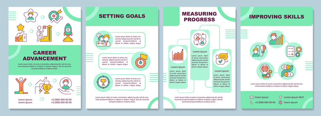 Career advancement brochure template. Professional development. Flyer, booklet, leaflet print, cover design with linear icons. Vector layouts for presentation, annual reports, advertisement pages