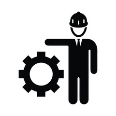 Builder, engineer, developer icon. Black vector graphics.