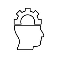 Idea, brain, gear line icon. Outline vector.