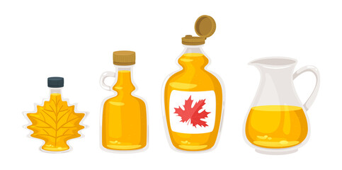 set of bottles with Canadian maple syrup