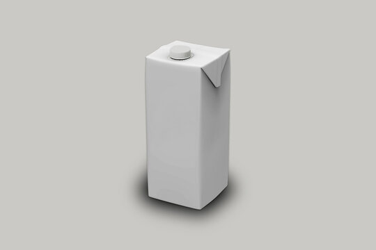 Paper juice or dairy milk box Mock up isolated on a gray background. Zero waste concept. 3d rendering.