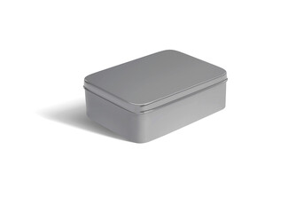 Empty blank metallic box container mock up isolated on a white background. 3d rendering.