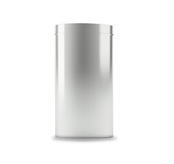 Metal cylinder box Mock up isolated on a white background. 3d rendering.